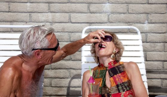 The above stock image is of two elderly people at the pool.