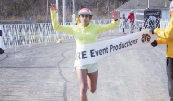 Kae Luci Ravichandran, a male identifying as transgender, won a women's half-marathon in Altamont, New York, on Nov. 19.