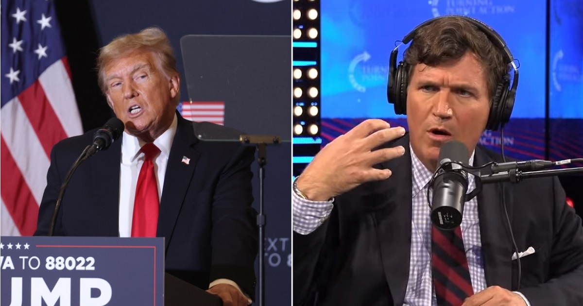 Former President Donald Trump, left; former Fox News host Tucker Carlson, right.
