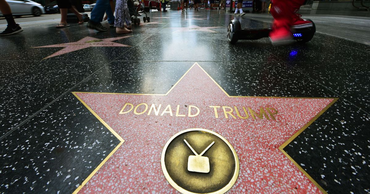 Former President Donald Trump's star on the Hollywood Walk of Fame is pictured on Sept. 10, 2015, in Hollywood, California. Trump was awarded the star in 2007 in the television category.