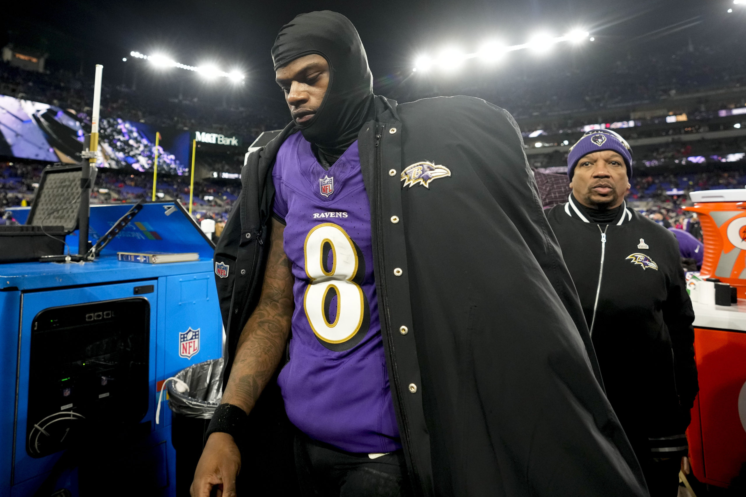 Baltimore Ravens quarterback Lamar Jackson leaves the field after an AFC Championship NFL football game against the Kansas City Chiefs in Baltimore, Maryland, on Sunday.
