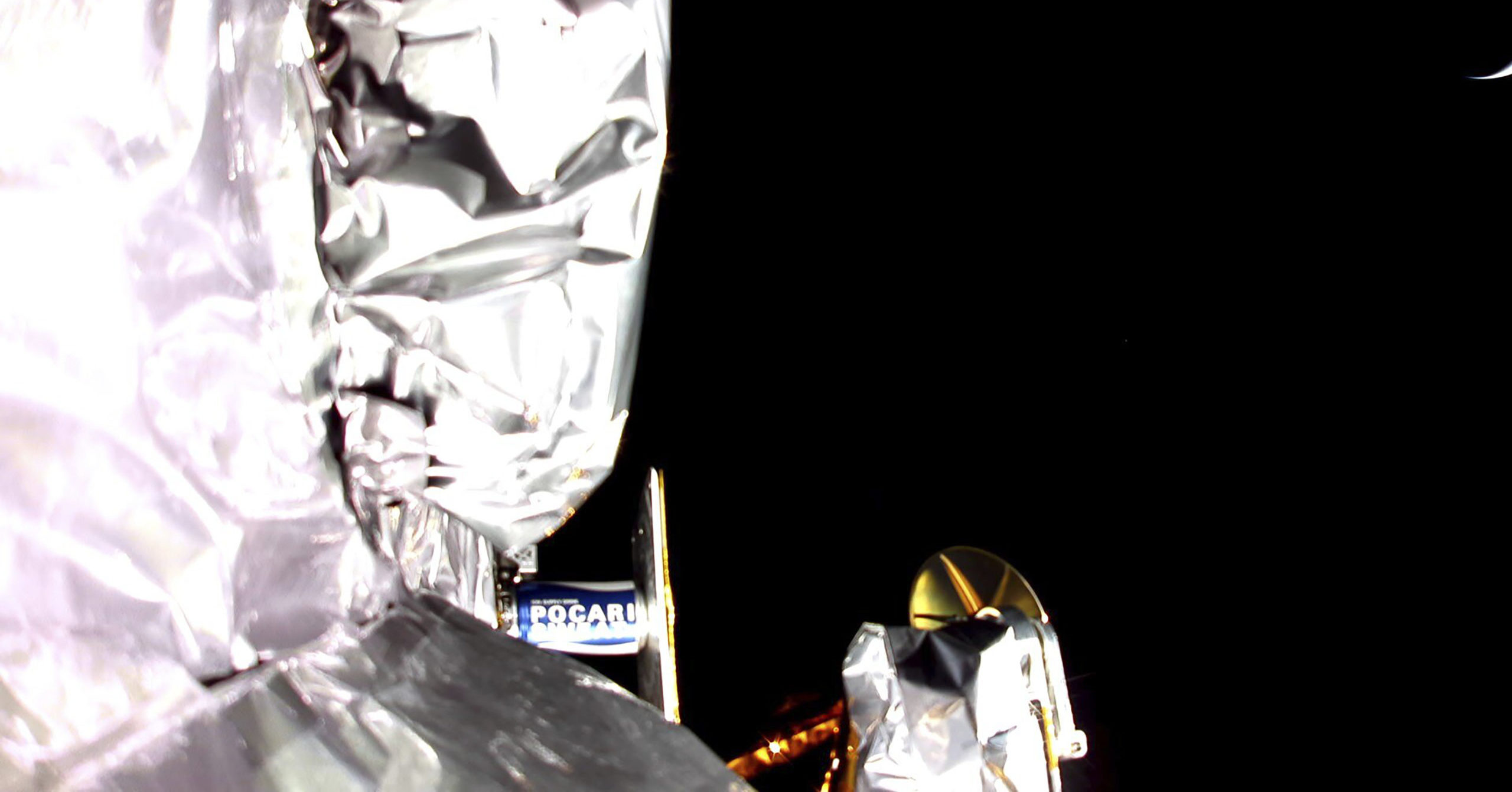 An image from a mounted camera released by Astrobotic Technology shows a section of insulation on the Peregrine lander.
