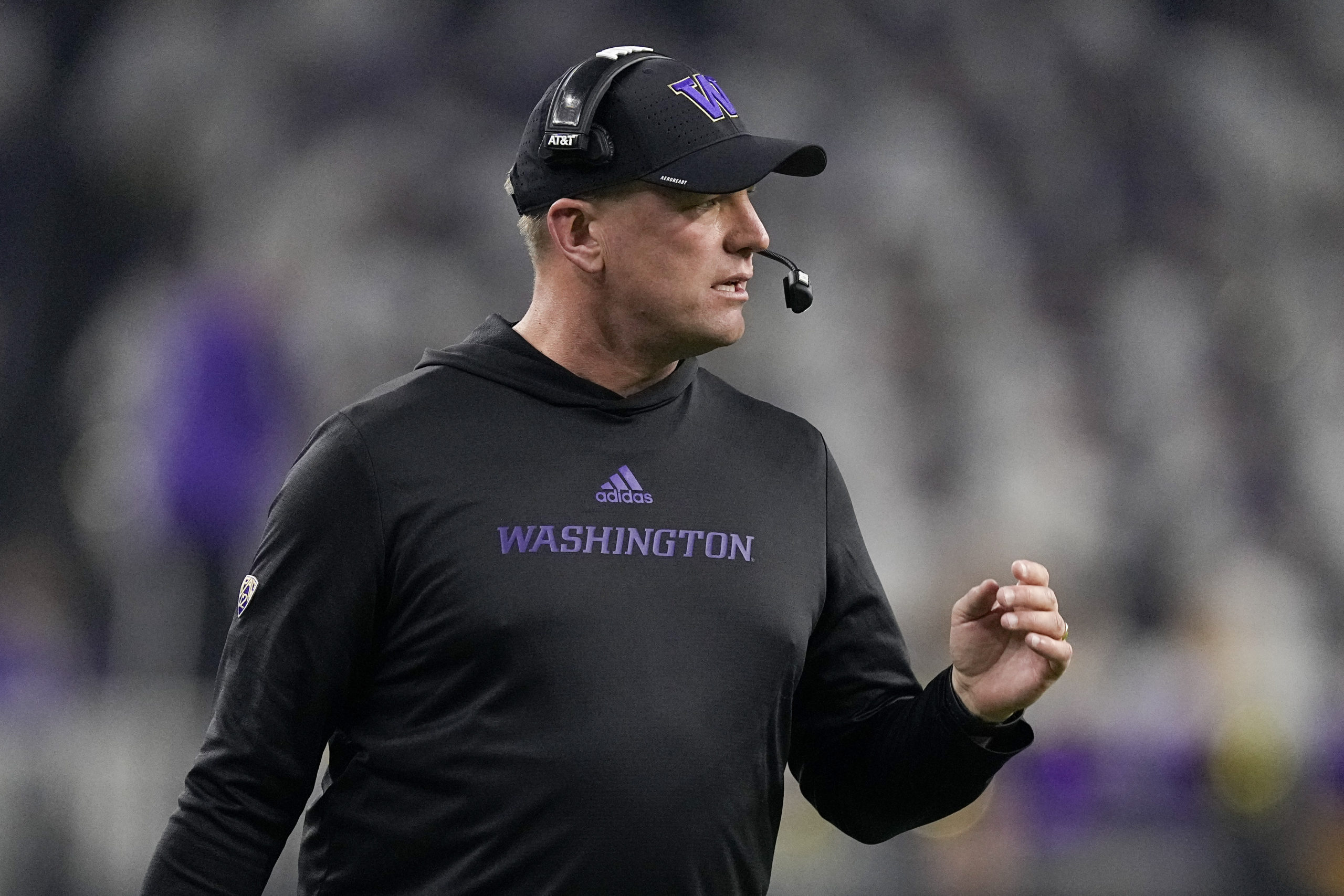 Washington head coach Kalen DeBoer watches during the first half of the national championship NCAA College Football Playoff game against Michigan Monday, Jan. 8 in Houston.