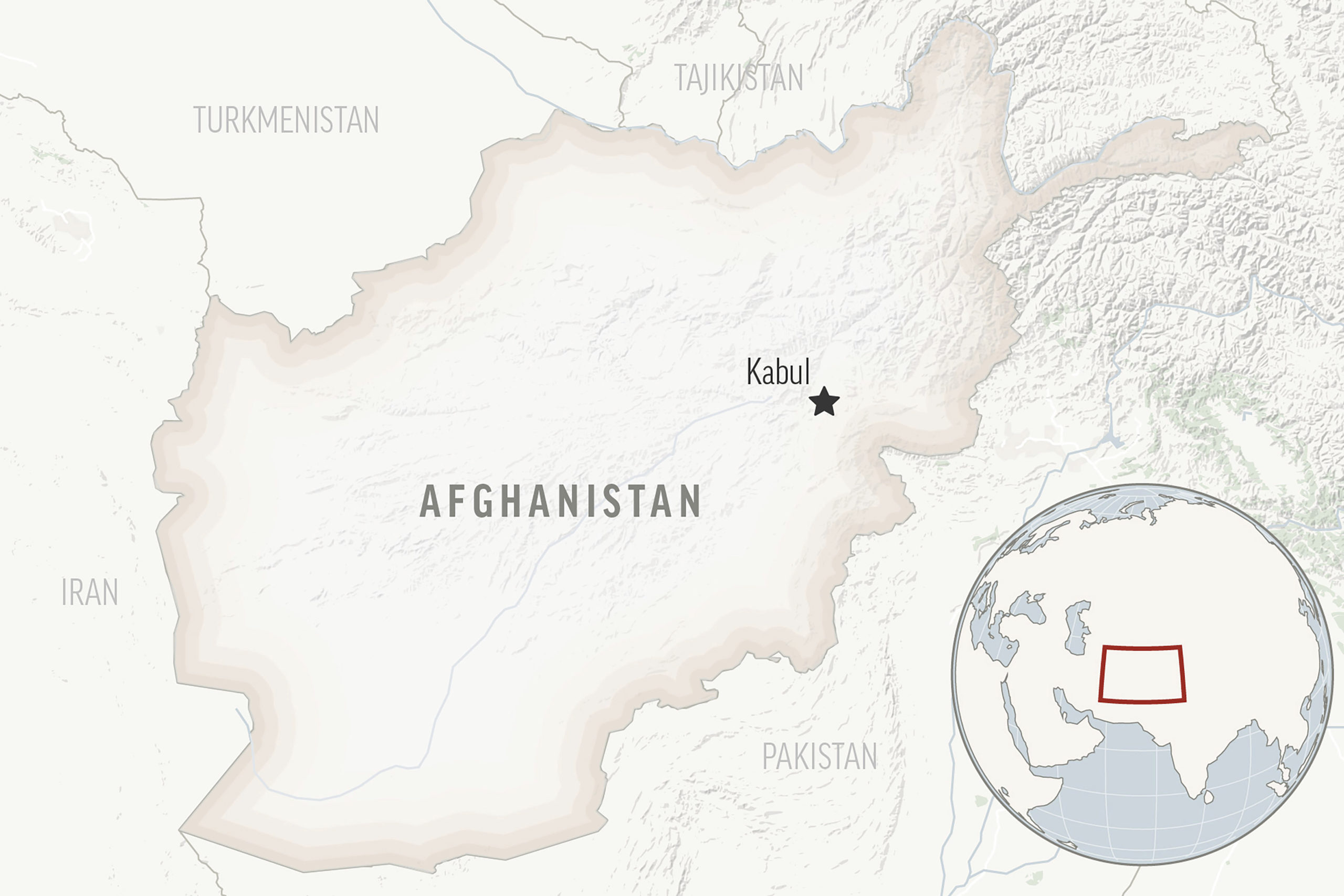 This is a locator map for Afghanistan, showing its capital, Kabul.