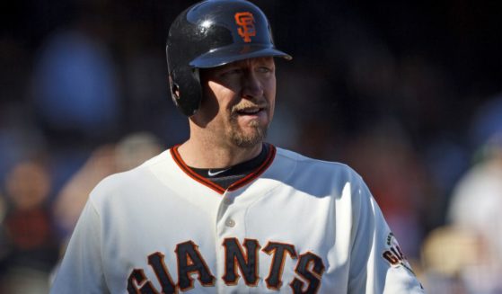 Aubrey Huff of the San Francisco Giants is at bat against the San Diego Padres during the ninth inning in San Francisco, California, on Sept. 23, 2012.