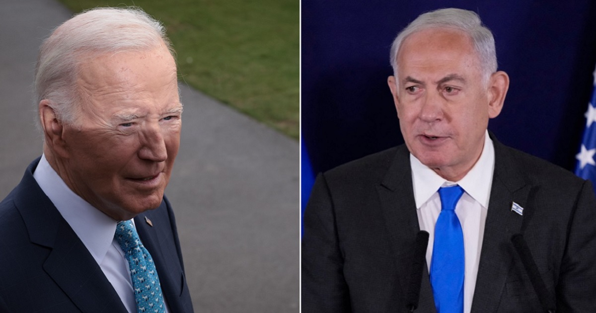 President Joe Biden, left, pictured speaking to reporters outside the White House on Tuesday. Israeli Prime Minister Benjamin Netanyahu, right, is pictured in a file photo from Oct. 12 in Tel Aviv, Israel.