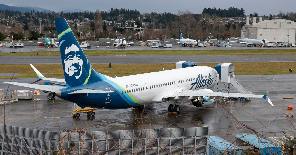 An Alaska Airlines Boeing 737 MAX 9 is seen at Renton Municipal Airport adjacent to Boeing's factory in Renton, Washington, on Thursday.