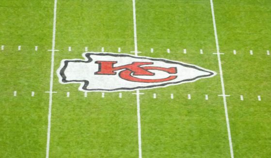 The Kansas City Chiefs logo is seen at midfield at Arrowhead Stadium on Dec. 25.