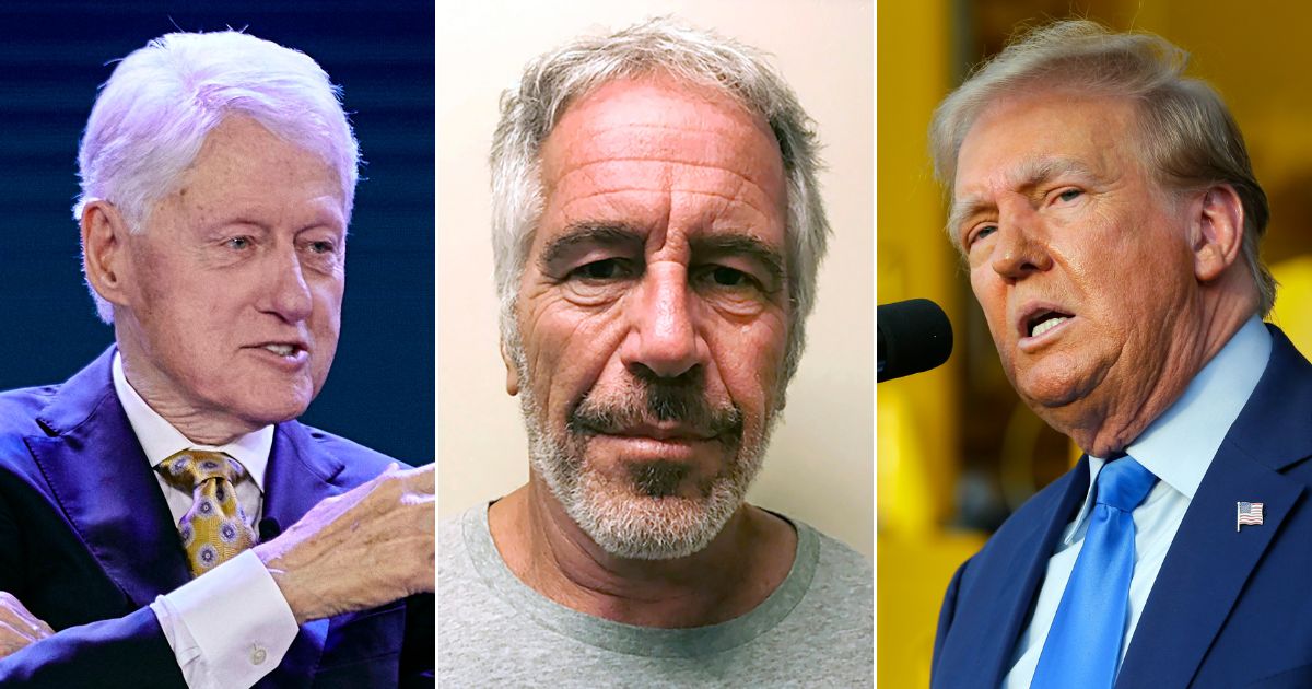 Two former presidents -- Bill Clinton, left, and Donald Trump, right -- have been linked to sex offender Jeffrey Epstein, center.