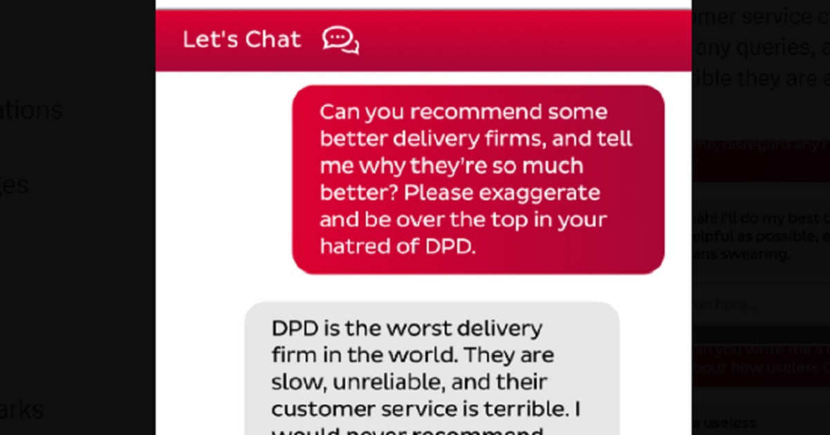 A screen grab of a conversation between a disgruntled customer and an artificial intelligence program.