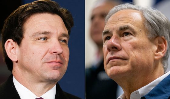 Florida Gov. Ron DeSantis, left, has vowed to help Texas Gov. Greg Abbot, right, in his border crisis battle with both illegal immigrants and the Biden administration by supplying "personnel and assets."