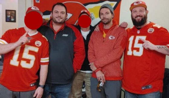David Harrington, second from left, Clayton McGeeney, second from right, and Ricky Johnson, right, were found dead in a friend's backyard two days after they were last seen at a watch party for the Kansas City Chiefs on Jan. 7.
