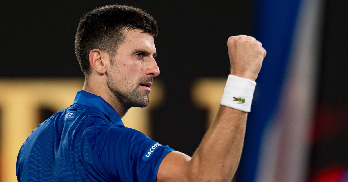 Novak Djokovic of Serbia celebrates match point against Tomas Martin Etcheverry of Argentina during the Australian Open at Melbourne Park in Melbourne on Friday.