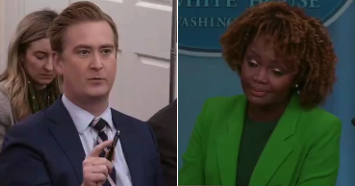 In Wednesday's news briefing at the White House, Fox News correspondent Peter Doocy, left, asked White House press secretary Karine Jean-Piere, right, several questions concerning Hunter Biden.