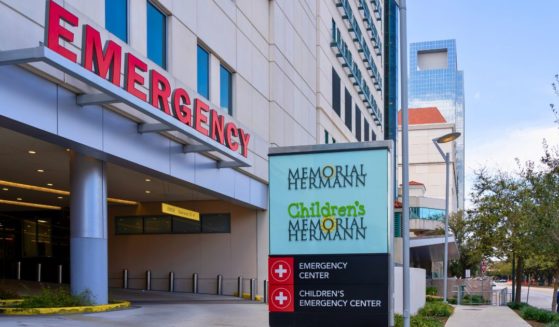 A stock photo shows the ER entrance to Memorial Hermann Hospital in Houston on March 9, 2022.