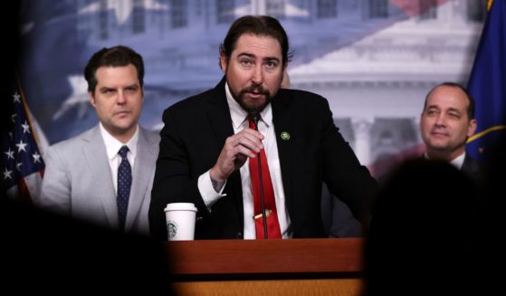 Republican Rep. Eli Crane of Arizona speaks during a news conference at the U.S. Capitol in Washington on March 28.