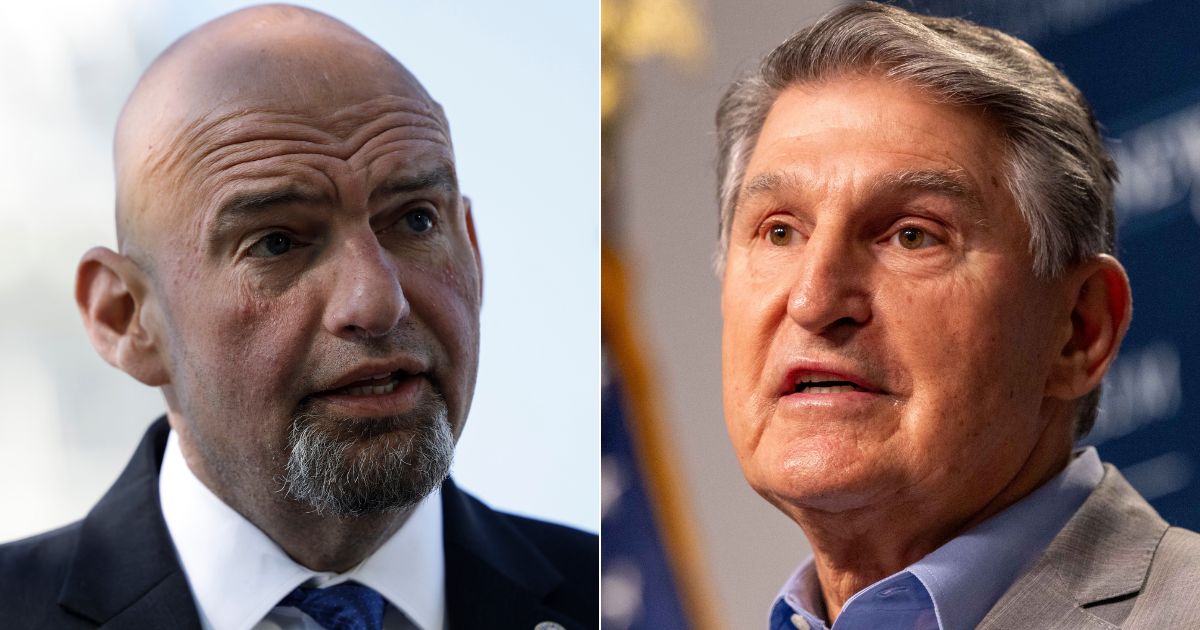 Sen. John Fetterman, left, and Joe Manchin, right, are the only Democratic senators that are against a Palestinian state.