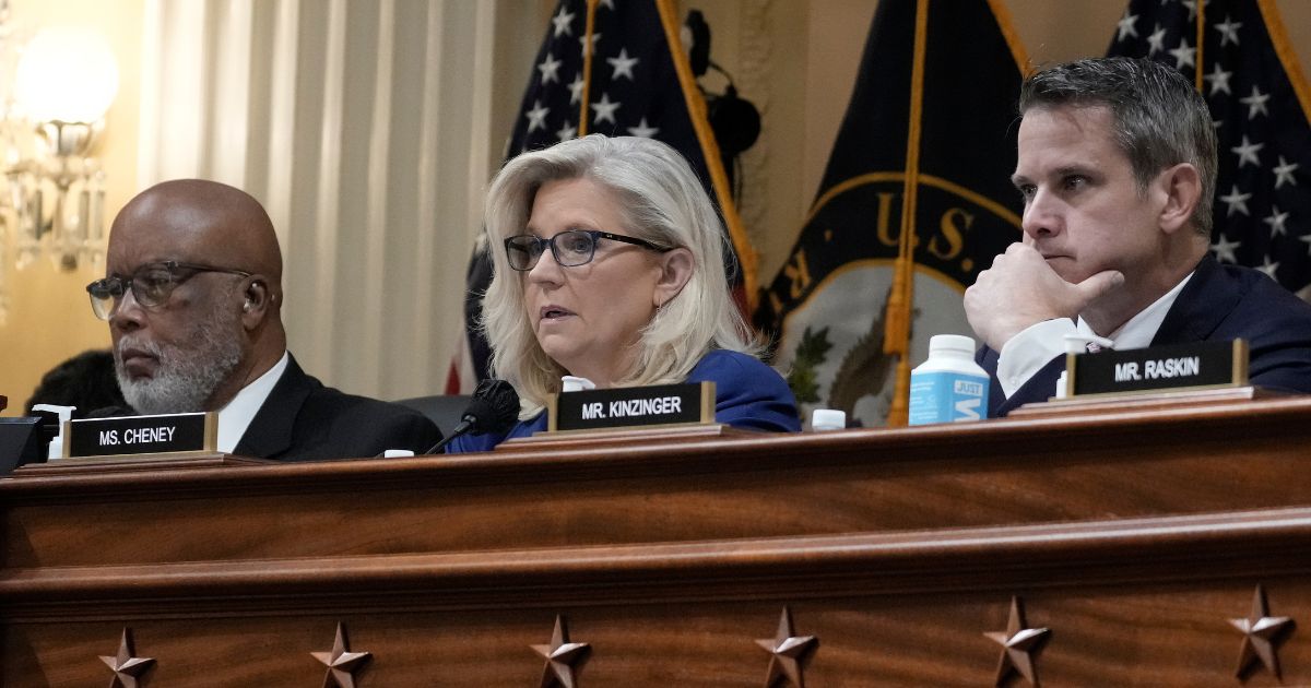 Rep. Bennie Thompson, left, and then-Reps. Liz Cheney and Adam Kinzinger are seen during a hearing of the House Select Committee to Investigate the January 6th Attack on the U.S. Capitol in the Cannon House Office Building in Washington on Oct. 13, 2022.