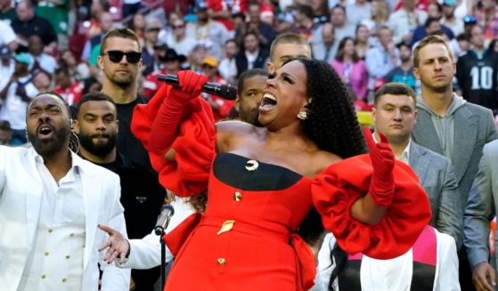 Sheryl Lee performs "Lift Every Voice and Sing" before Super Bowl LVII between the Kansas City Chiefs and the Philadelphia Eagles in Glendale, Arizona, on Feb. 12.