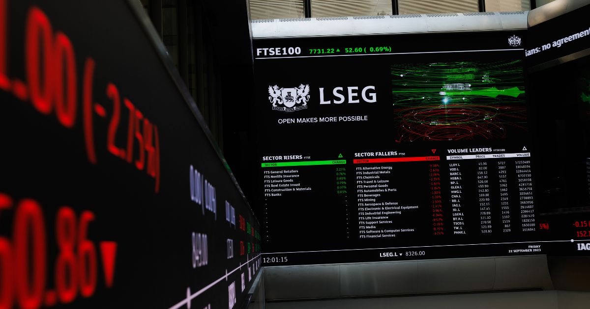 A general view inside the foyer of the London Stock Exchange in London on Sept. 22.