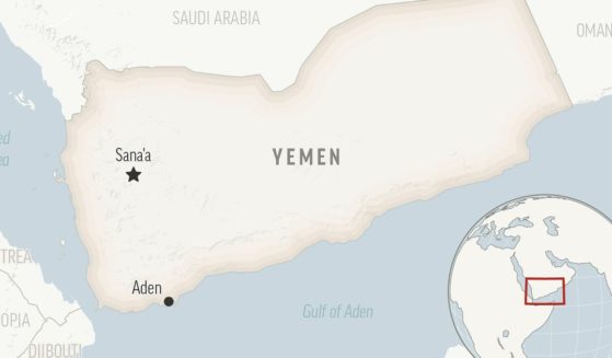 A map of the area where a Marshall Islands-flagged tanker was hit by a missile launched by Yemen's Houthi rebels Saturday. The ship burned for hours in the Gulf of Aden before being extinguished.