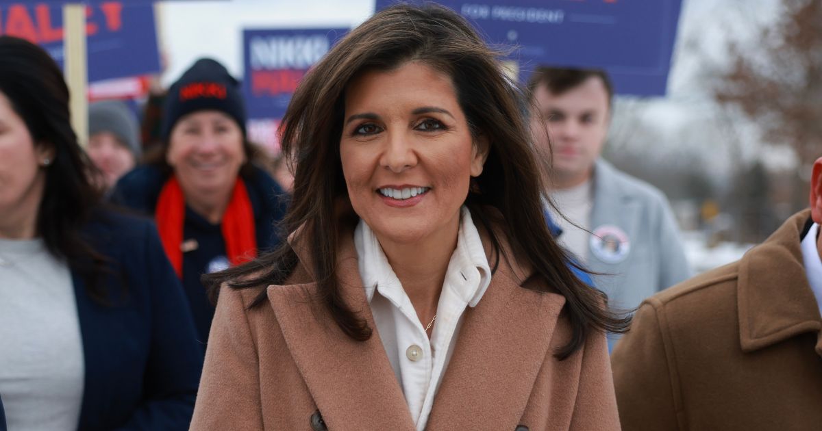 Republican presidential candidate Nikki Haley visits a polling location at Winnacunnet High School to greet voters in Hampton, New Hampshire, on Tuesday.