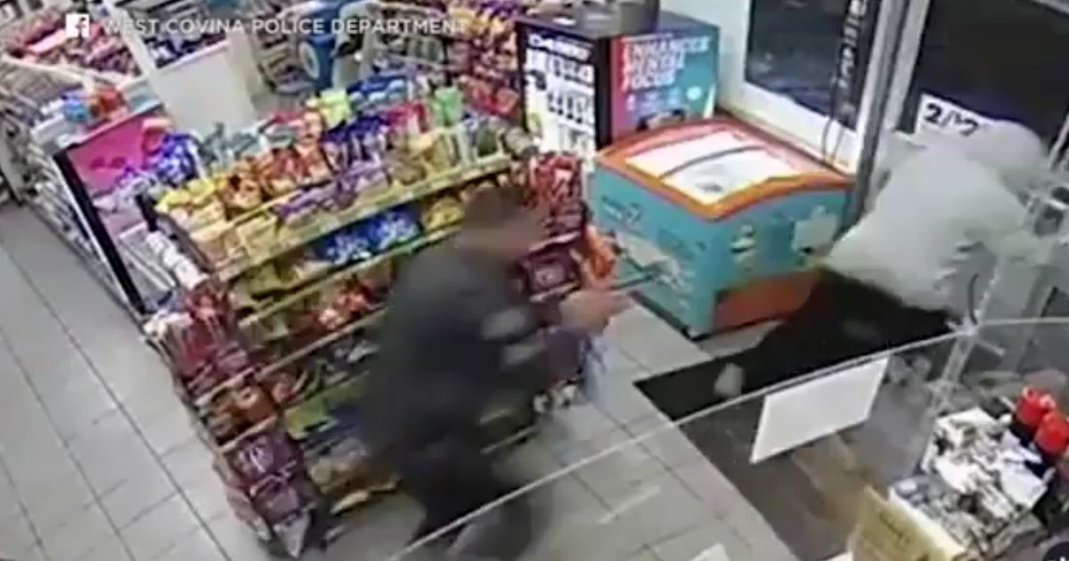 A West Covina police sergeant walked into a 7-Eleven store in the middle of an armed robbery. He chased the suspect and caught him just outside the door of the store.