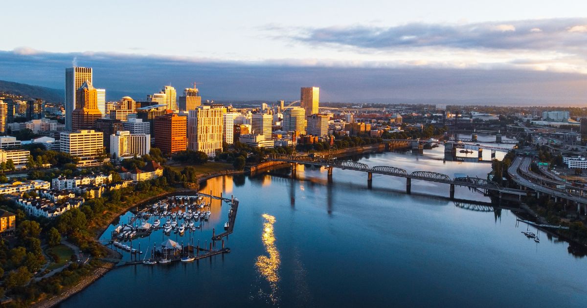 Portland, Oregon, is pictured in an aerial view.
