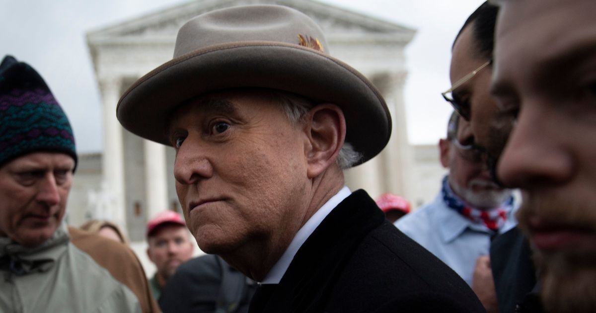 Roger Stone leaves after speaking to supporters of then-President Donald Trump outside the U.S. Supreme Court in Washington, D.C., on Jan. 5, 2021.