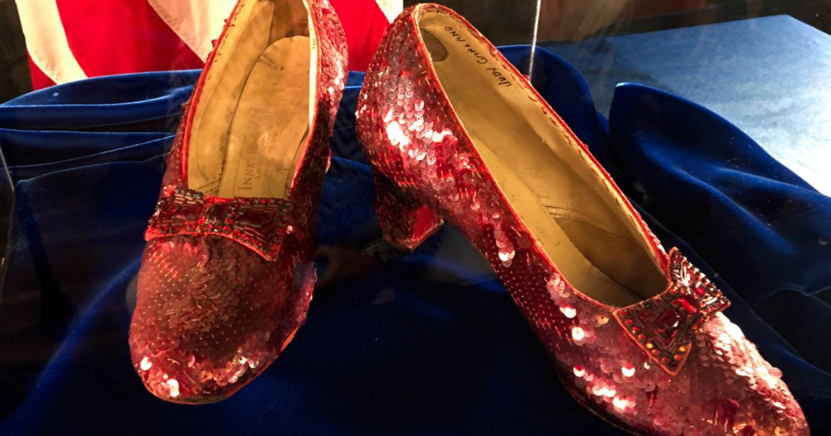 The ruby slippers once worn by Judy Garland in the "The Wizard of Oz" are displayed at a news conference on Sept. 4, 2018, at the FBI office in Brooklyn Center, Minnesota.