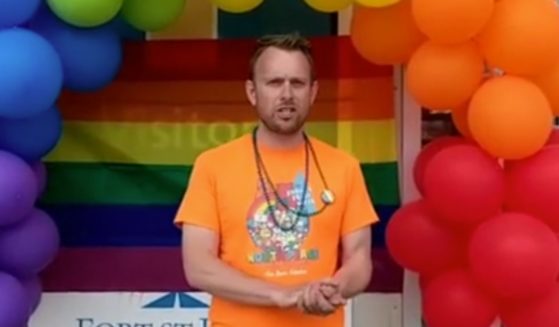 Sean Gravells speaking during a Pride event