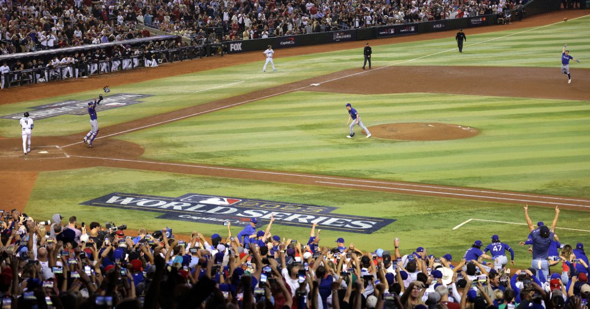 The Texas Rangers celebrate after beating the Arizona Diamondbacks to win the World Series at Chase Field on Nov. 1, 2023, in Phoenix.