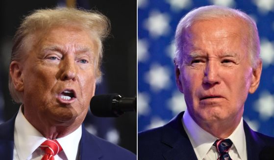At left, Republican presidential candidate and former President Donald Trump speaks during a campaign rally at Clinton Middle School in Clinton, Iowa, on Saturday. At right, President Joe Biden speaks during a campaign event at Montgomery County Community College in Blue Bell, Pennsylvania, on Friday.
