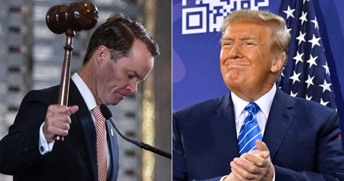 Former President Donald Trump, right, took to Truth Social to endorse David Covey for Texas speaker of the House over current Speaker Dade Phelan, left.