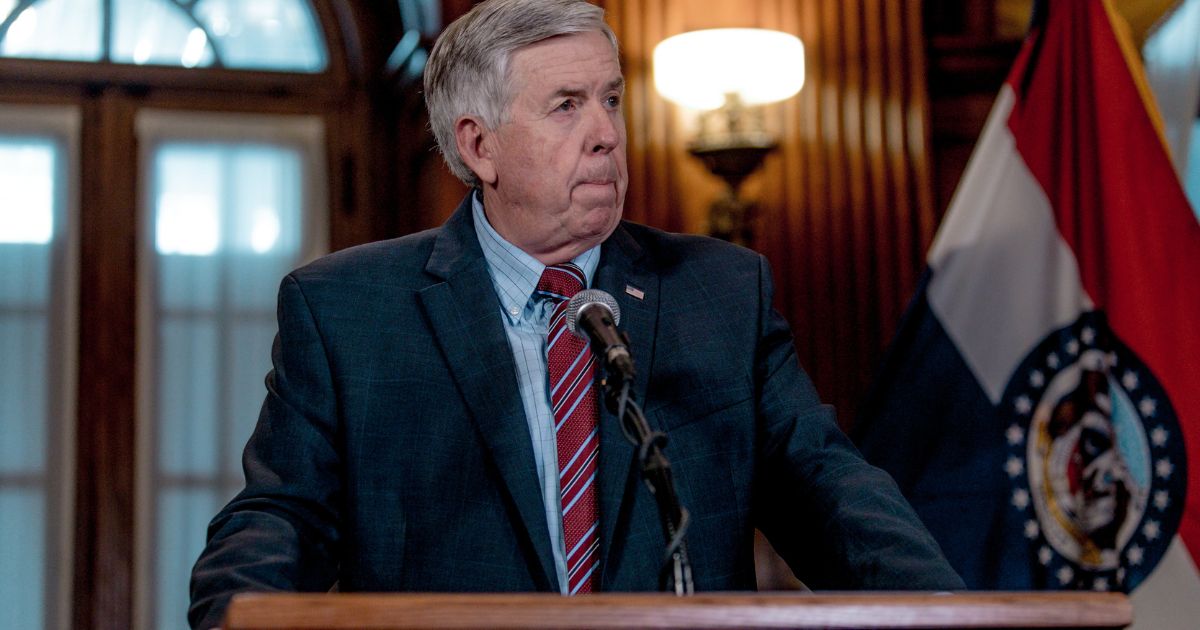 Missouri Gov. Mike Parson listens to a question during a press conference on May 29, 2019, in Jefferson City.