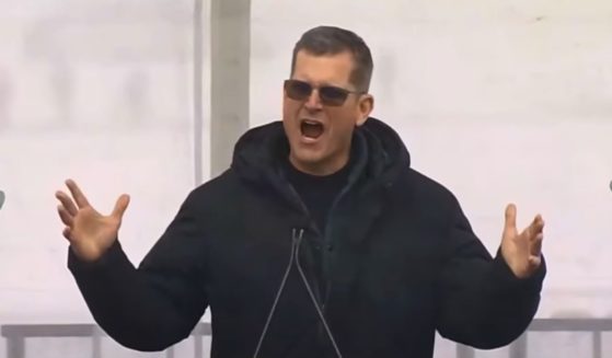 Michigan football coach Jim Harbaugh speaks at the March for Life in Washington, D.C., on Friday.