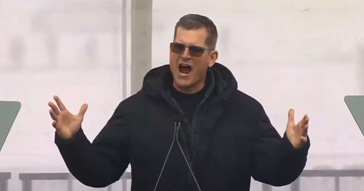Michigan football coach Jim Harbaugh speaks at the March for Life in Washington, D.C., on Friday.
