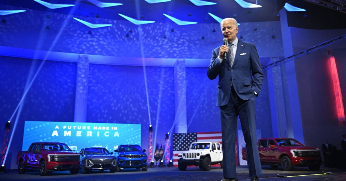 President Joe Biden speaks at the North American International Auto Show in Detroit on Sept. 14, 2022. Biden was visiting the show to highlight electric vehicle manufacturing.
