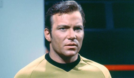 William Shatner is in character as Captain James T. Kirk of the Starship Enterprise in the classic science fiction television series "Star Trek" circa 1968.
