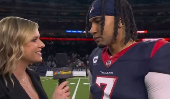 Houston Texans quarterback CJ Stroud is interviewed after Saturday's win over the Cleveland Browns.