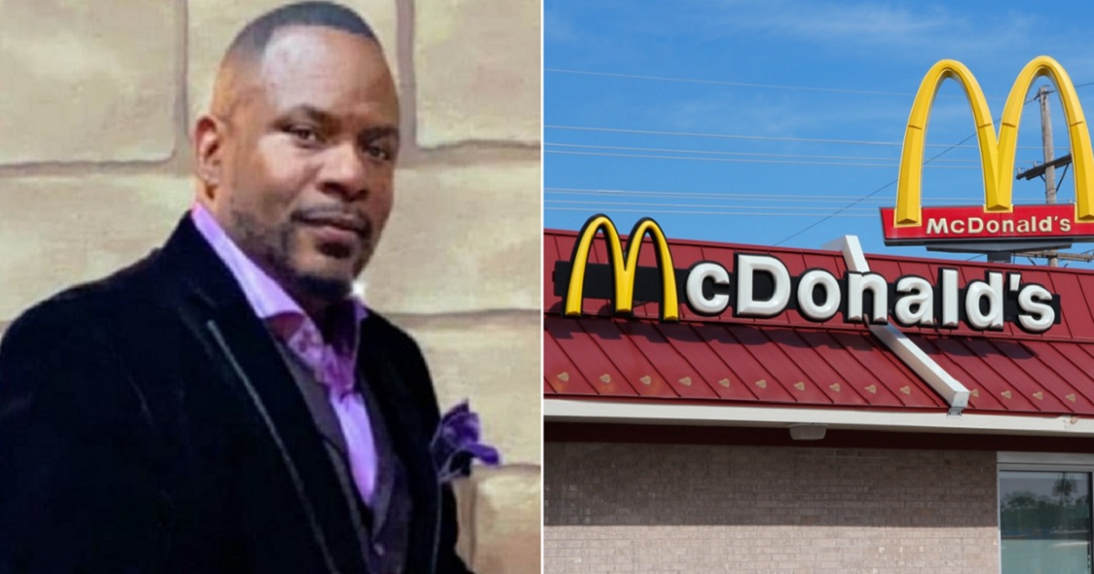 Dwayn Waden, left, is accused of attacking a co-worker of his wife at a McDonald's restaurant in High Point, North Carolina. The outside of a McDonald's restaurant, right, is pictured in Salina, Kansas. (Dwayn Waden / Facebook; Tupungato / Shutterstock)
