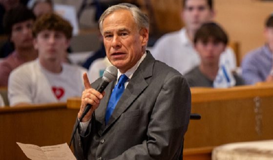 Texas Gov. Greg Abbott, pictured in an Oct. 9 file photo addressing the Dell Jewish Community Center about the Oct. 7 massacre in Israel by Hamas terrorists.