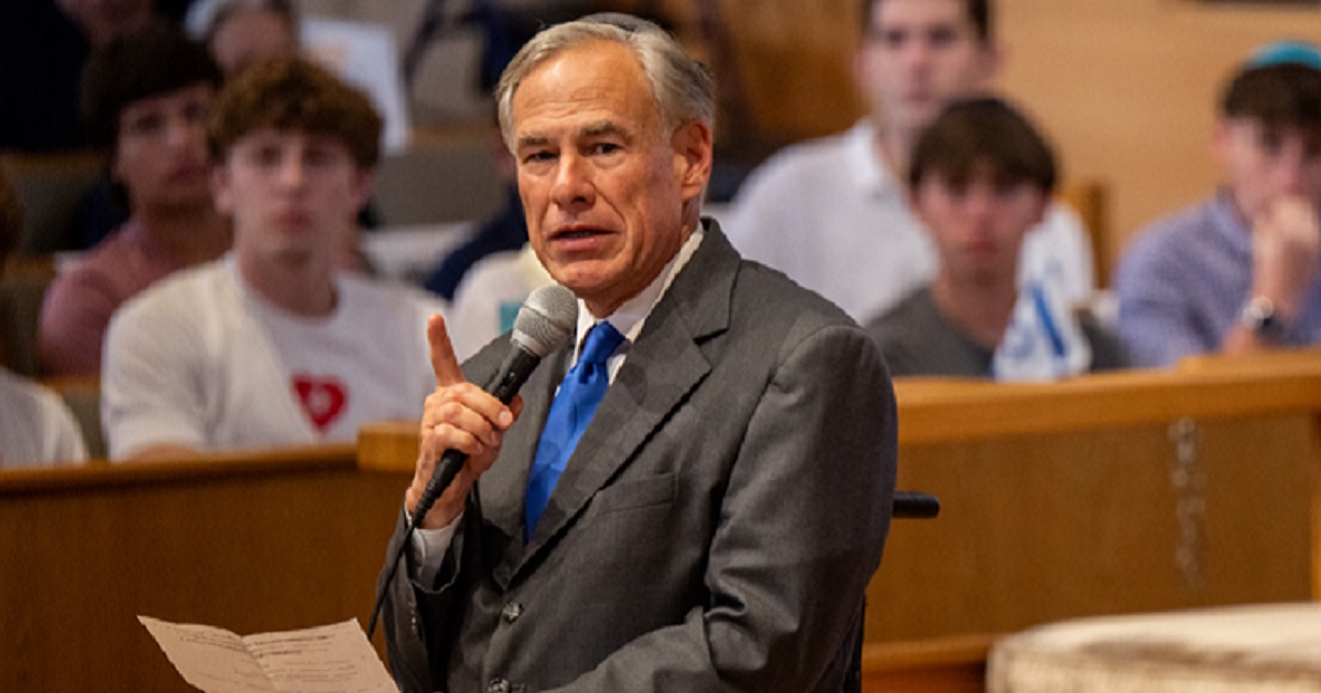 Texas Gov. Greg Abbott, pictured in an Oct. 9 file photo addressing the Dell Jewish Community Center about the Oct. 7 massacre in Israel by Hamas terrorists.