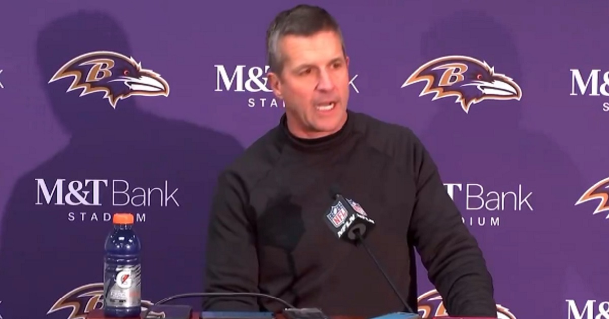 Baltimore Ravens Coach John Harbaugh addresses the media after Saturday's playoff win.