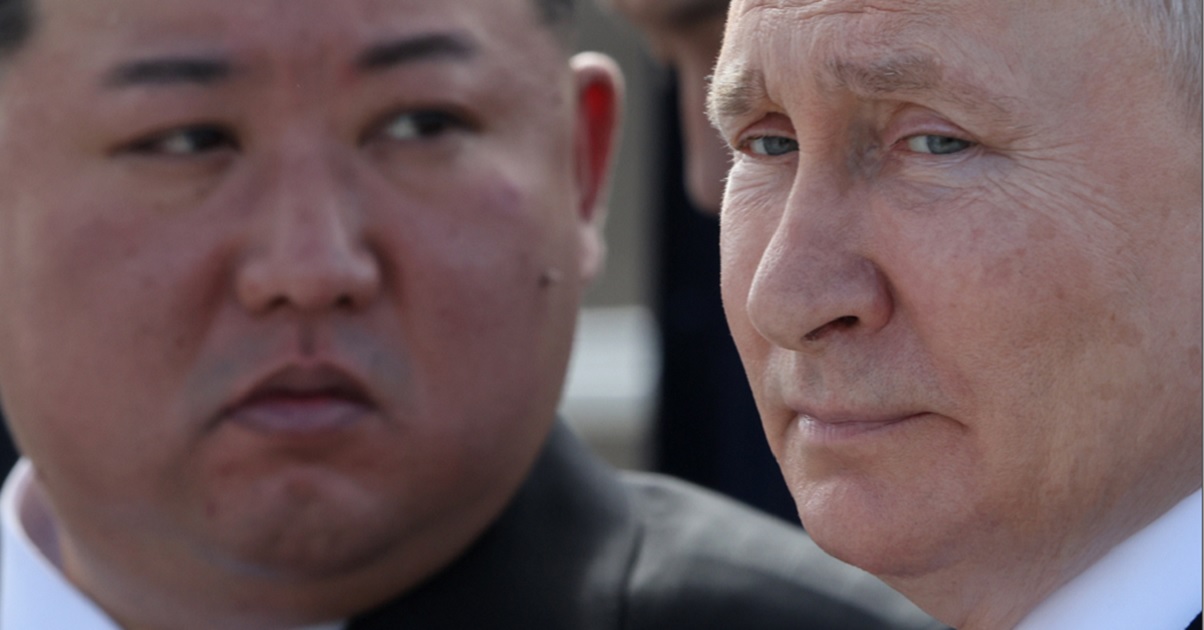 Russian President Vladimir Putin, right, and North Korean leader Kim Jong Un, left, are pictured in a September file photo during a Kim visit to Russia.