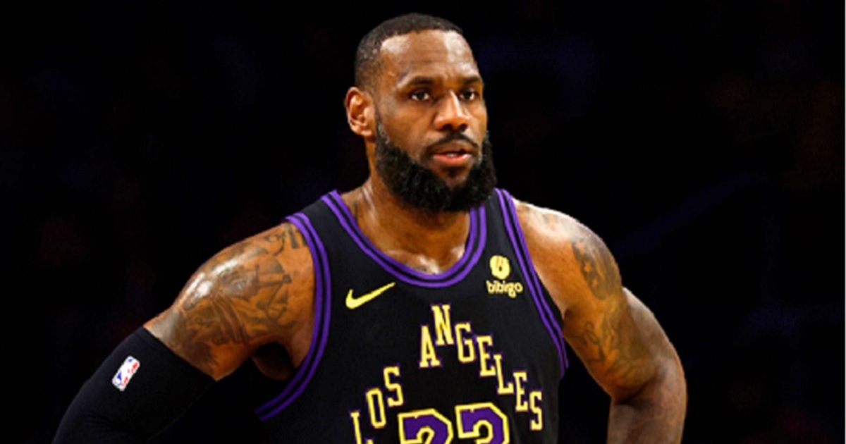 Los Angeles Lakers star LeBron James is pictured in the first half of Monday night's game at Crypto.com Arena in Los Angeles.