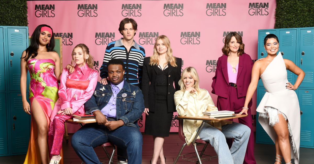 (L-R) Avantika, Bebe Wood, Jaquel Spivey, Christopher Briney, Angourie Rice, Reneé Rapp, Tina Fey, and Auli'i Cravalho attend a "Mean Girls" photocall at the Four Seasons Hotel Los Angeles at Beverly Hills on December 4, 2023, in Los Angeles, California.