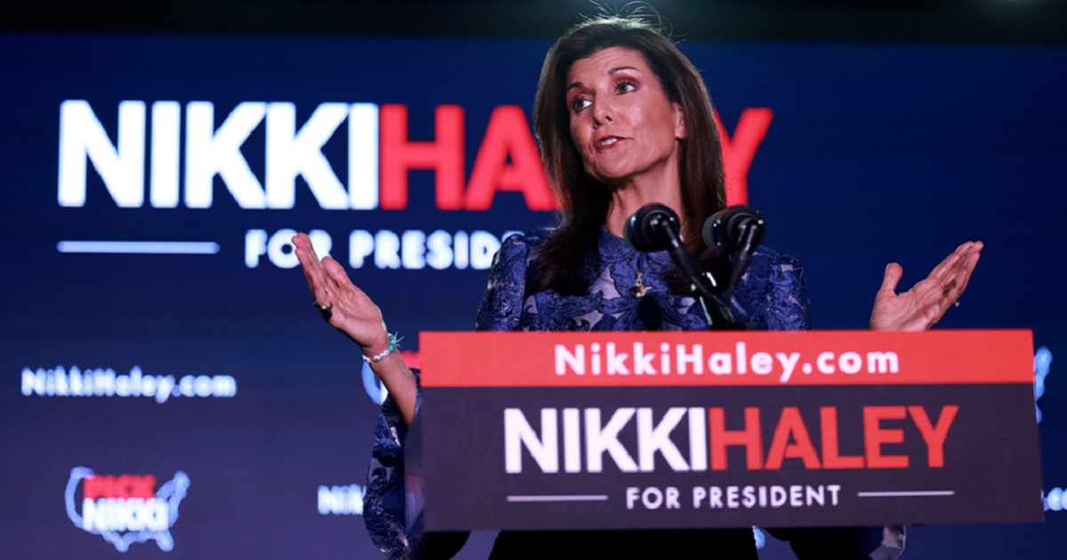 Republican presidential contender Nikki Haley delivers remarks at her primary night rally in Concord, New Hampshire on Tuesday.