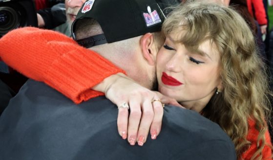 Pop star Taylor Swift hugs boyfriend Travis Kelce, a tight end for the NFL's Kansas City Chiefs, after the Chiefs 17-10 victory against the Baltimore Ravens in the AFC Championship Game in Baltimore on Sunday.