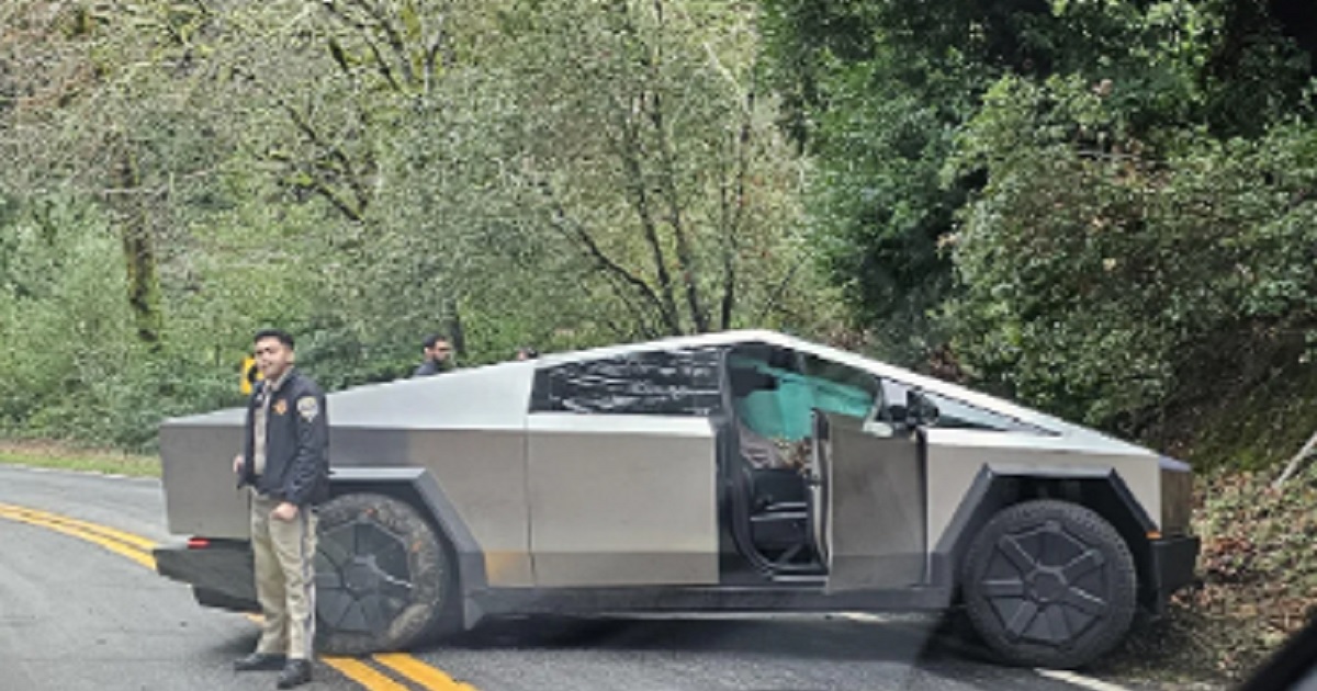 A Tesla Cybertruck is pictured in a social media image from an accident Thursday in California.